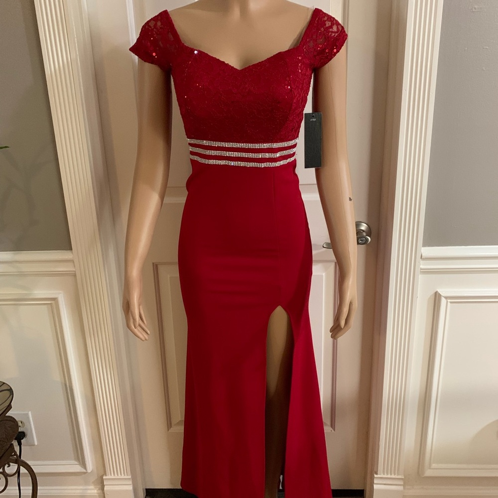 Women’s junior red lace top fit & flare dress